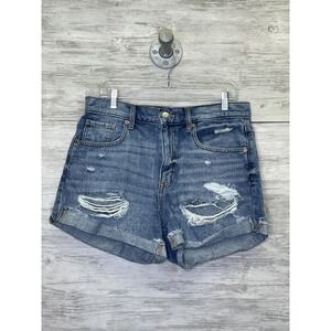 Aéropostale Shorts Womens 10 Blue Jean Denim‎ Mom High Rise Distressed Cuffed